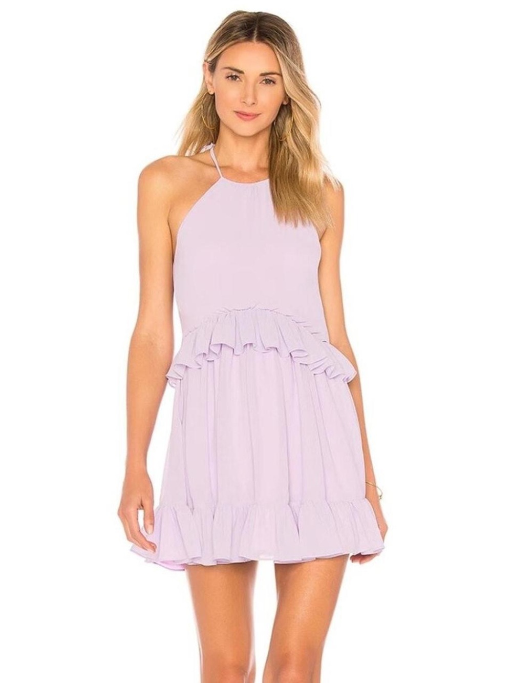 Lovers + Friends Lilac Ruffled High Neck Mini Dress